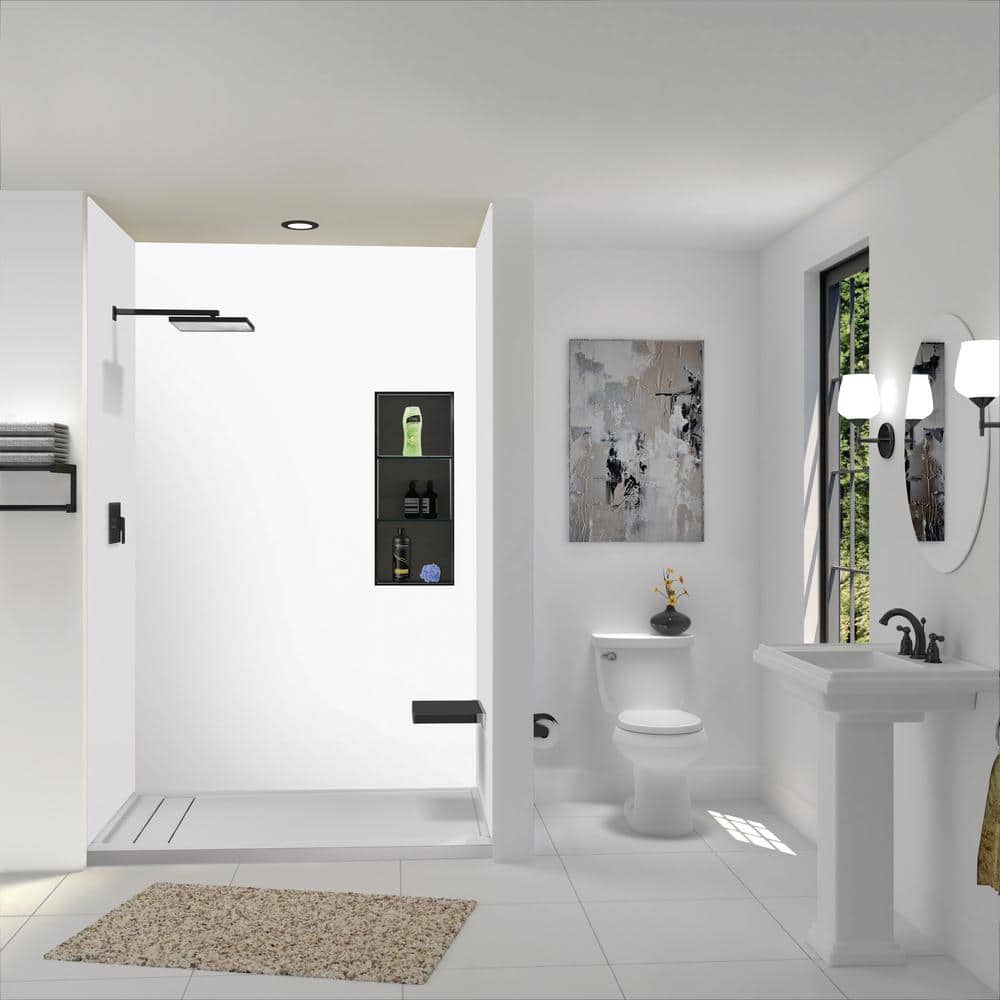 White Velvet 96" x 60" Solid Surface Shower Wall Kit