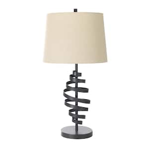 27.75 in. Powder Grey Indoor Table Lamp with Decorator Shade