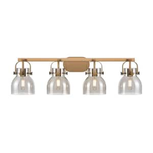 Pilaster II Bell 36.5 in. 4-Light Brushed Brass Vanity Light with Glass Shade