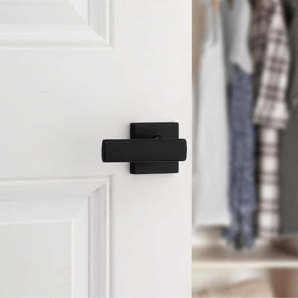 Breton Square Matte Black Hall Closet Door Handle Featuring Microban (4-Pack)