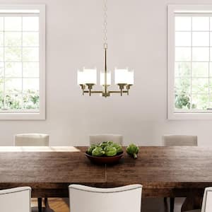 Alexa Collection 5-Light Brushed Nickel Etched Linen With Clear Edge Glass Modern Chandelier Light