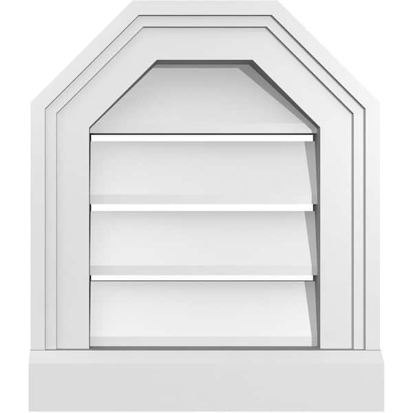 Ekena Millwork 12" x 14" Octagonal Top Surface Mount PVC Gable Vent: Functional with Brickmould Sill Frame
