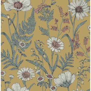 Spring Meadow Yellow Florwers Peel and Stick Sample, 8 in. x 10 in. Wallpaper Sample