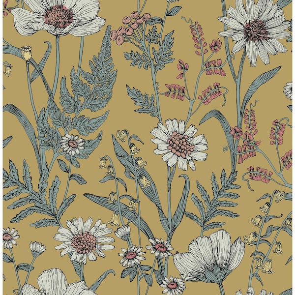 Spring Meadow Yellow Florwers Peel and Stick Sample, 8 in. x 10 in. Wallpaper Sample