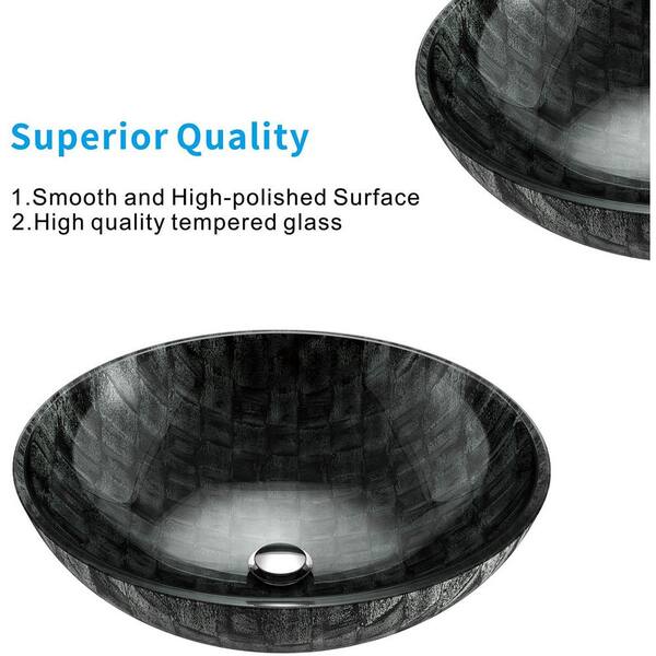 EPOWP - Artistic Gray Glass Round Vessel Sink with Pop-Up Drain