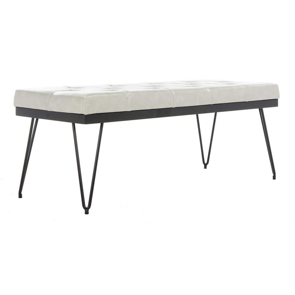 Marcella Gray and Black Tufted Bench with Hairpin Legs