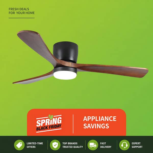 Blade Span 42 in. Indoor Black Modern Flush Mount Ceiling Fan with LED Light Bulbs with Remote Control