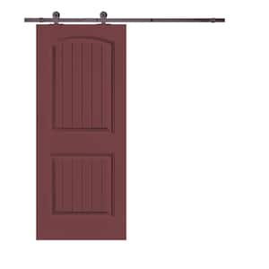 Elegant Series 36 in. x 80 in. Maroon Stained Composite MDF 2 Panel Camber Top Sliding Barn Door with Hardware Kit