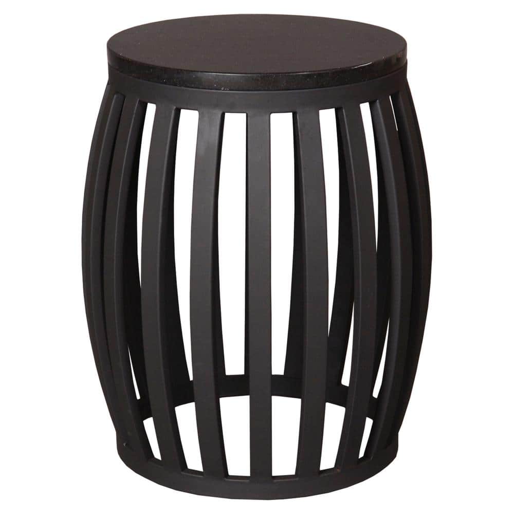Meridian 20" Black Wrought Iron and Granite Accent Stool