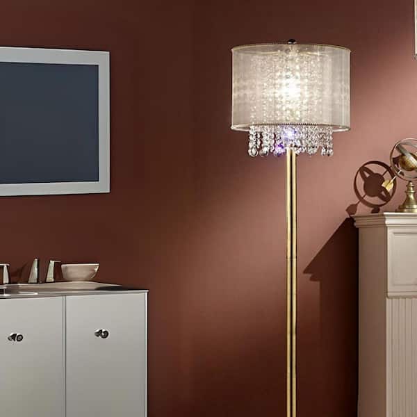 65 in. Gold Modern 1-Light Smart 1-Way (On/Off) Standard Floor Lamp for Living Room with Silk Drum Shade