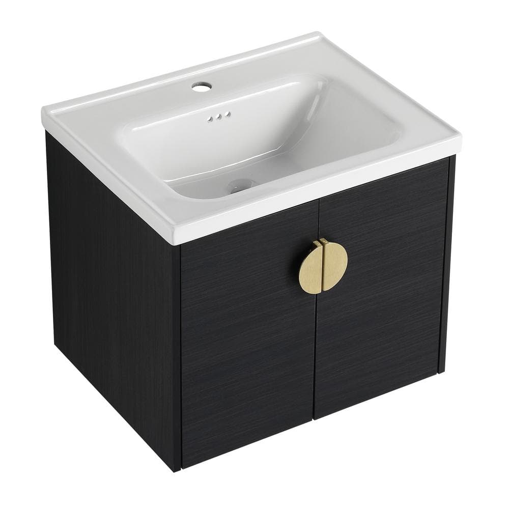 24 in. W x 18.5 in D. x 20 in. H Freestanding Bathroom Vanity in Black with Ceramic Sink Top price history on PriceWatchPro