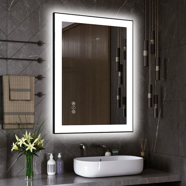 24 in. W x 32 in. H Rectangular Framed Premium Aluminum LED Wall Mounted Bathroom Vanity Mirror in Color Black
