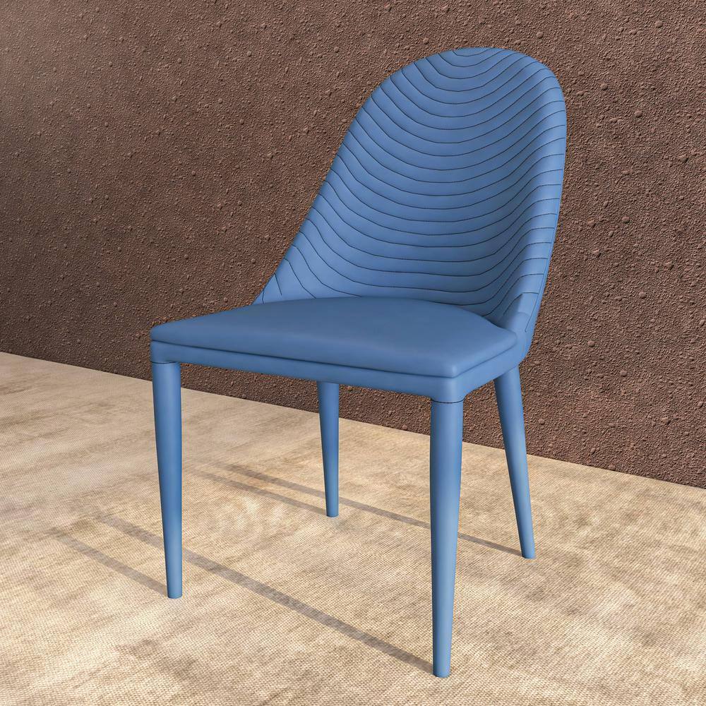 Seville Navy Blue Upholstered Modern Dining Chair with Metal Legs Armless Upholstered Leather Accent Chair