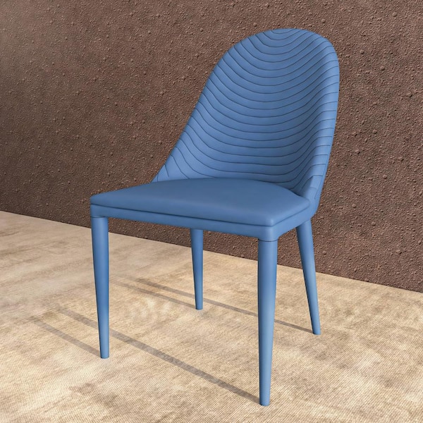 Leisuremod Seville Navy Blue Upholstered Modern Dining Chair with Metal Legs Armless Upholstered Leather Accent Chair