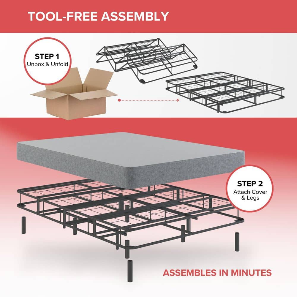 Twin Black Metal Foldable Mattress Foundation with Legs