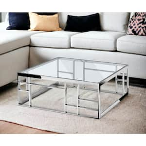 40 in. White and Chrome Square Glass Coffee Table