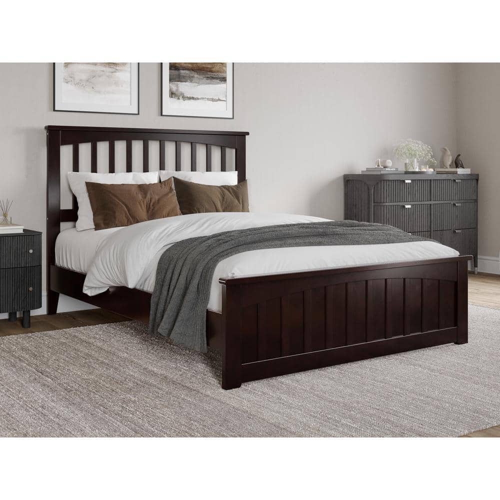 Espresso Full Wood Platform Bed with Slatted Headboard and Footboard