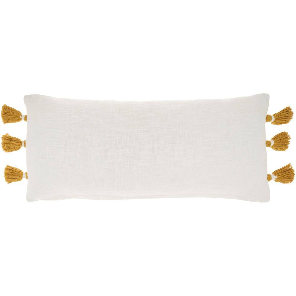 Chic Farmhouse Braided Stripes Mustard and White Cotton Lumbar Pillow