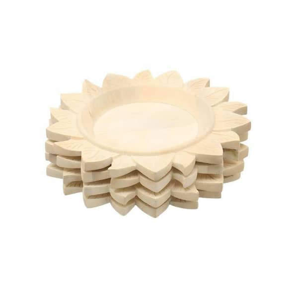 13 in. Handcrafted Beige Wood Charger Plate Wooden Dinning Placemat, Artisan Wood Tableware