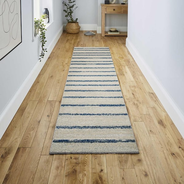 JONATHAN Y Williamsburg Minimalist Stripe Cream/Navy 2 ft. x 8 ft. Runner Rug
