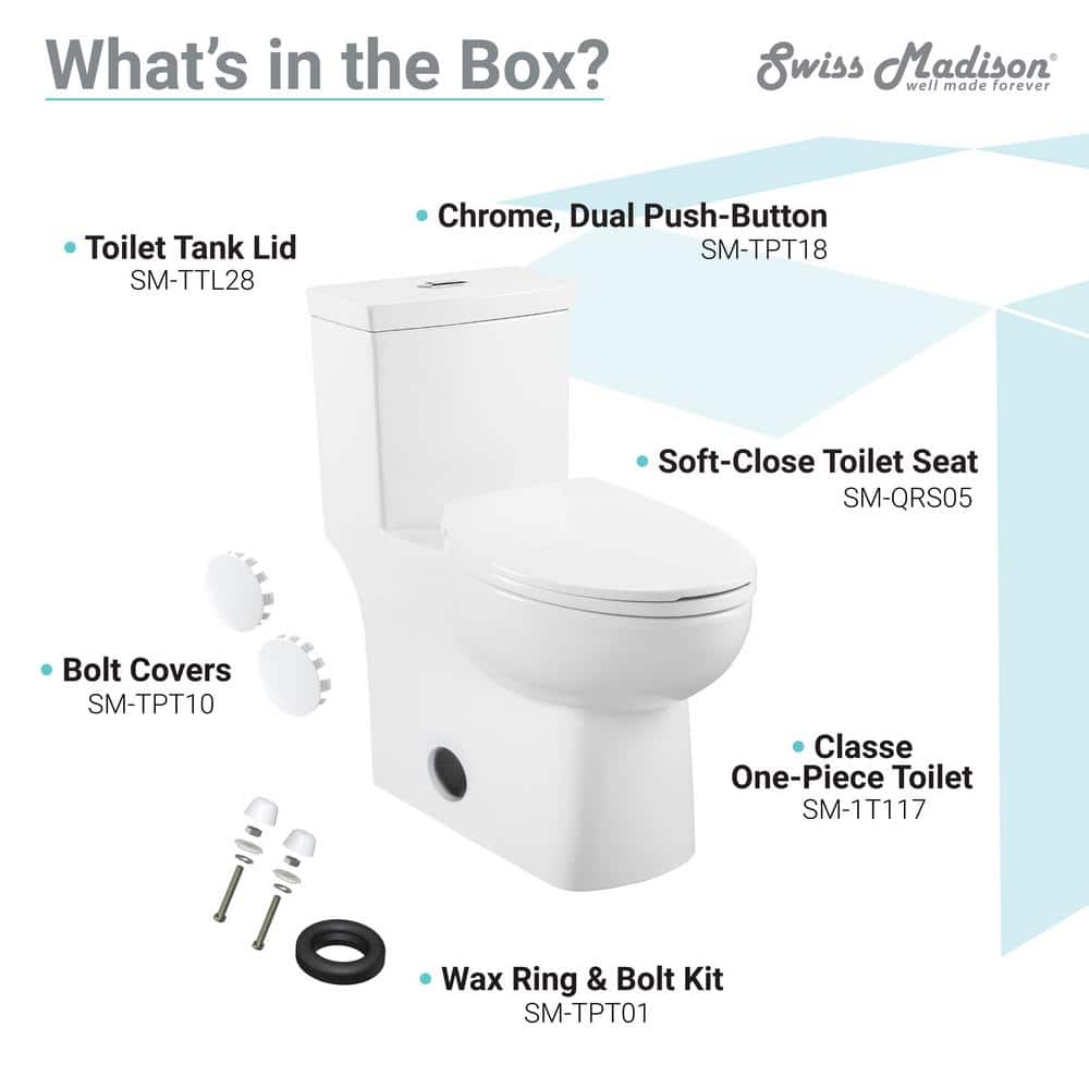 Glossy White Elongated Dual Flush One-Piece Toilet
