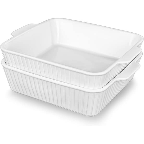 Ceramic Square Baking Dish 10 Inch Bakeware Set Oven Safe with Handles for Bread Pizza Meat 2 Pack White