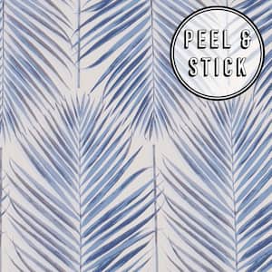 Blue Palm Leaves Peel and Stick Removable Wallpaper