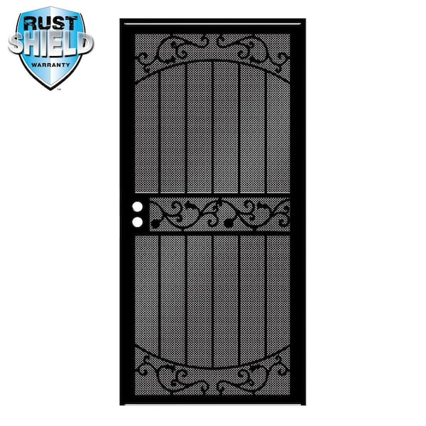36 in. x 80 in. La Entrada Rust Shield Black Surface Mount Outswing Steel Security Door with Perforated Metal Screen