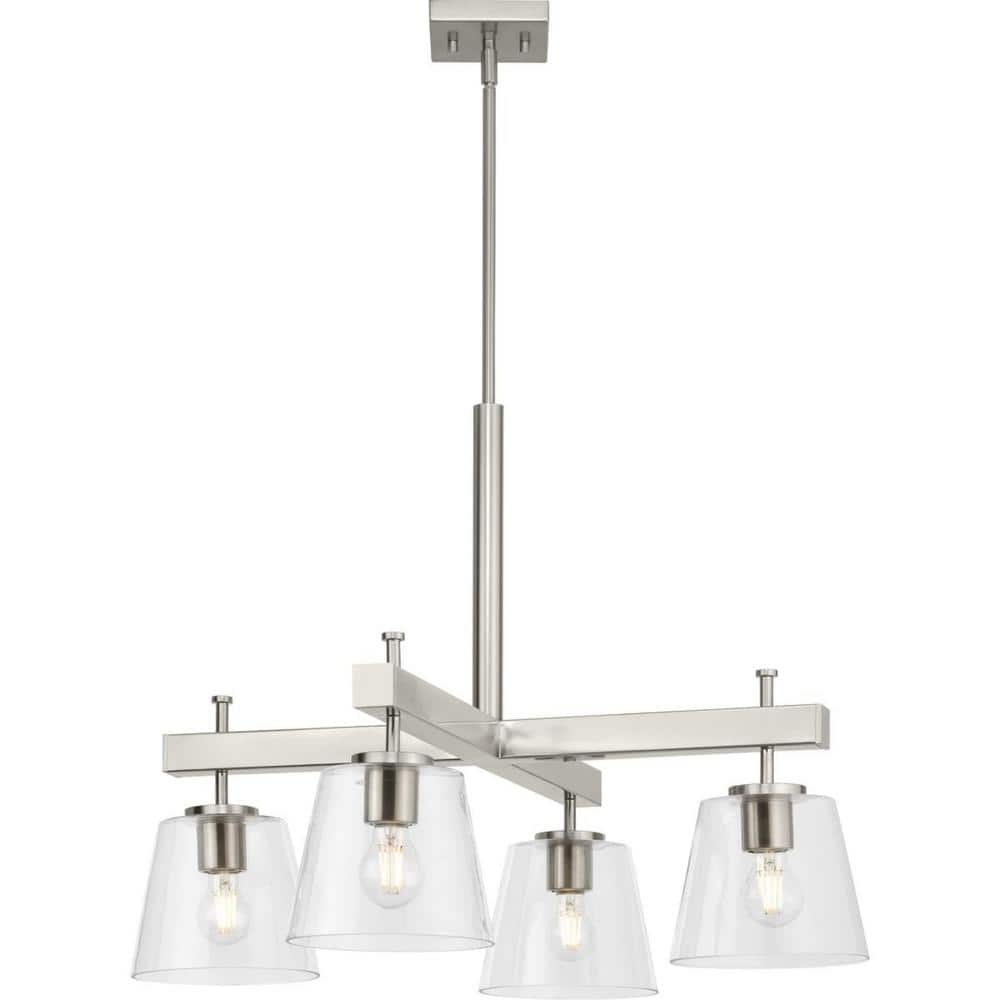 Saffert Brushed Nickel 4-Light Chandelier with Clear Glass Shades