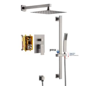 1-Spray Patterns with 10 in. Wall Mount Dual Shower Heads with Sliding Rod in Spot Resist Brushed Nickel