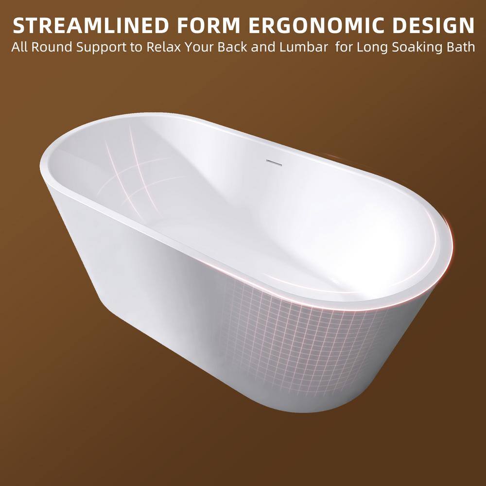 55" Glossy White Acrylic Freestanding Soaking Bathtub