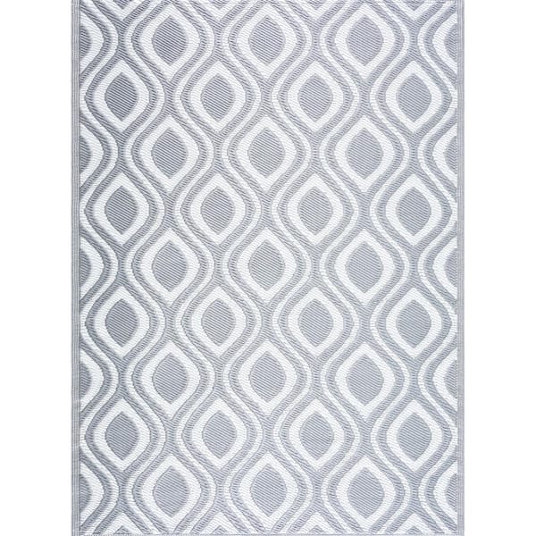 PLAYA RUG Venice Gray White 8 ft. x 10 ft. Reversible Recycled Plastic Indoor/Outdoor Area Rug-Floor Mat