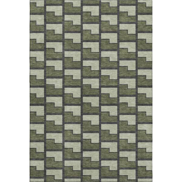 Mayfield Premium Machine Washable Abstract AMF2416 Olive 10 ft. x 14 ft. Area Rug