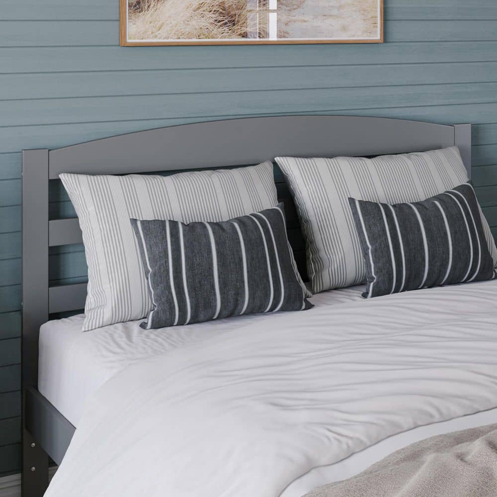 Gray Queen Size Solid Wood Slatted Headboard with Charging Station