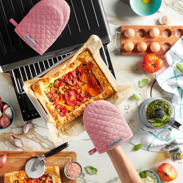 KitchenAid Asteroid Silicone Grip Rose Pink Mini Oven Mitt Set (2