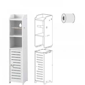 Toilet Paper Holder Stand, Storage Cabinet Beside Toilet for Small Space Bathroom with Toilet Roll Holder, White