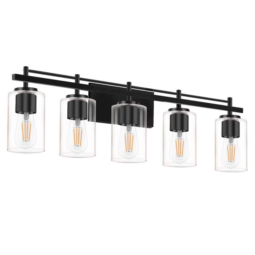 30.72 in. 5-Light Matte Black Bathroom Vanity Light with Clear Cylinder Glass Shade price history on PriceWatchPro