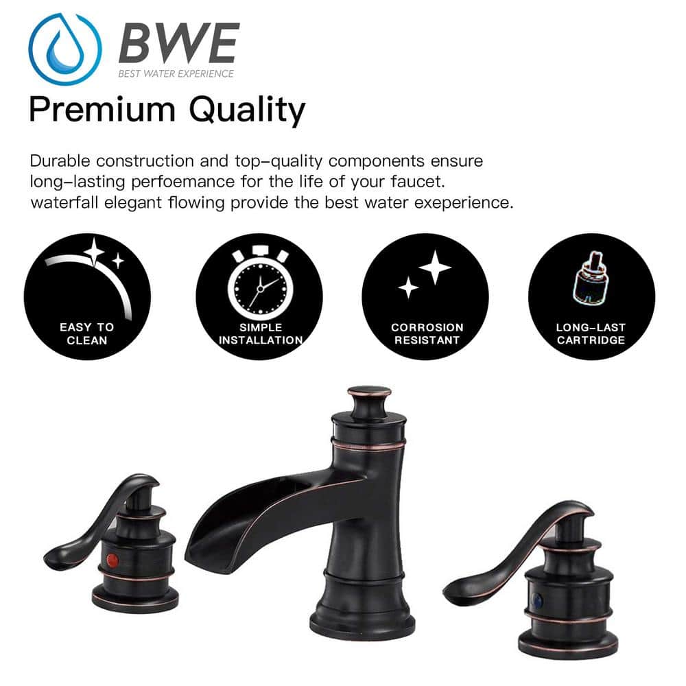 Oil Rubbed Bronze Waterfall Widespread Bathroom Faucet with Pop-Up Drain