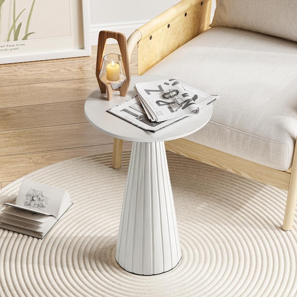 FUIN Pedestal 13.5 in. Width White Round Solid Wood End Table
