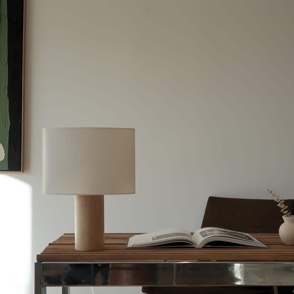 Mia 15.75" White LED Table Lamp with Maple Wood Base