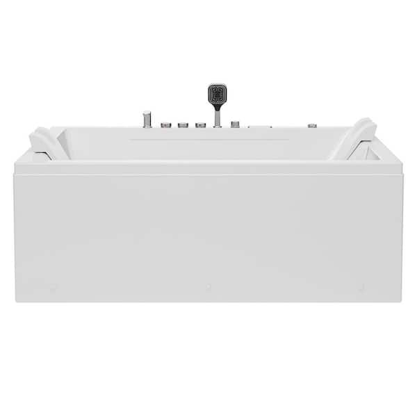 71 in. x 51 in. Alcove Whirlpool Air Combination Bathtub Rectangular Bath with Reversible Drain and Waterfall in White