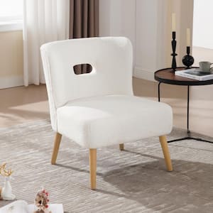 Beige Sherpa Upholstered Comfy Accent Side Chair Mid Century Modern Armchair for Living Room Bedroom