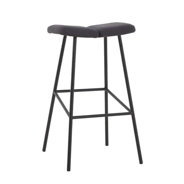 Benjara Cid 30 in. Black Fabric Low Back Metal Frame Bar Stool with