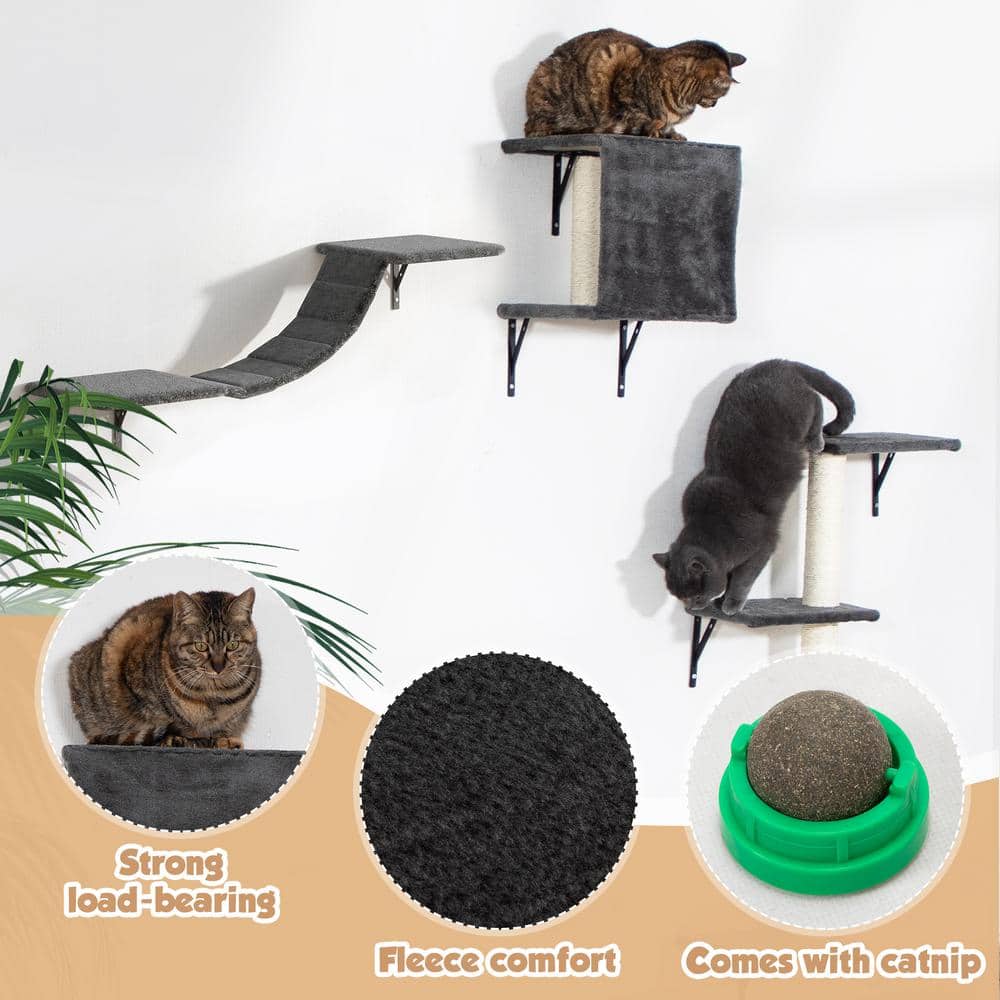 Gray 5-Piece Wall Mounted Cat Climber Set
