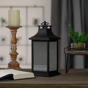 12 in. Black LED Lighted Battery Operated Lantern with Flickering Light