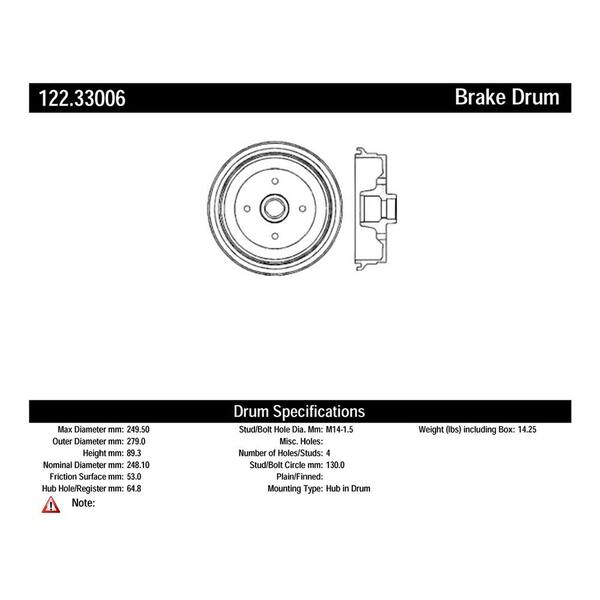 Centric Parts Brake Drum 1971-1979 Volkswagen Super Beetle 1.6L