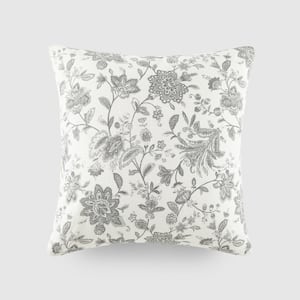 Elegant Patterns Cotton 20 in. x 20 in. Decor Throw Pillow in Gray Jacobean