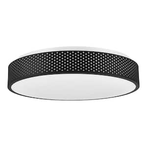 15.5 in. Black Round LED Flush Mount with Perforated Design and Night Light Feature Adjustable CCT 1600 Lumens Dimmable