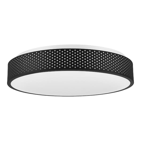 Commercial Electric 15.5 in. Black Round LED Flush Mount with Perforated Design and Night Light Feature Adjustable CCT 1600 Lumens Dimmable
