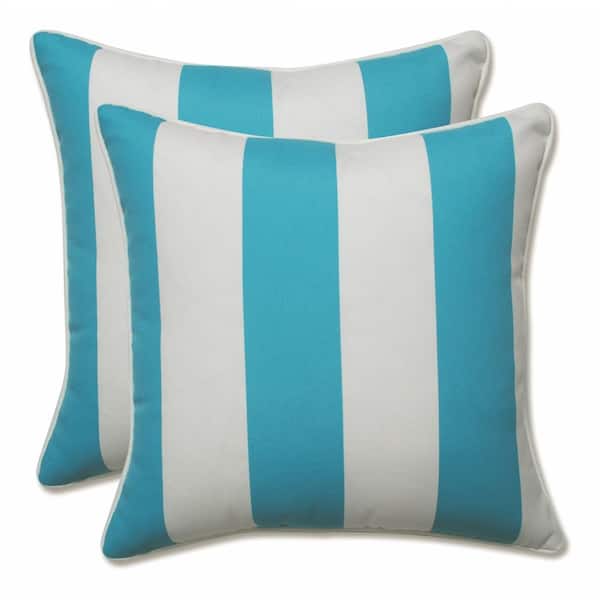 Pillow Perfect Stripe Blue Square Outdoor Square Throw Pillow 2-Pack